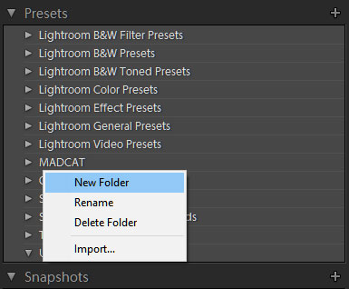 Create a New Preset Folder in Lightroom