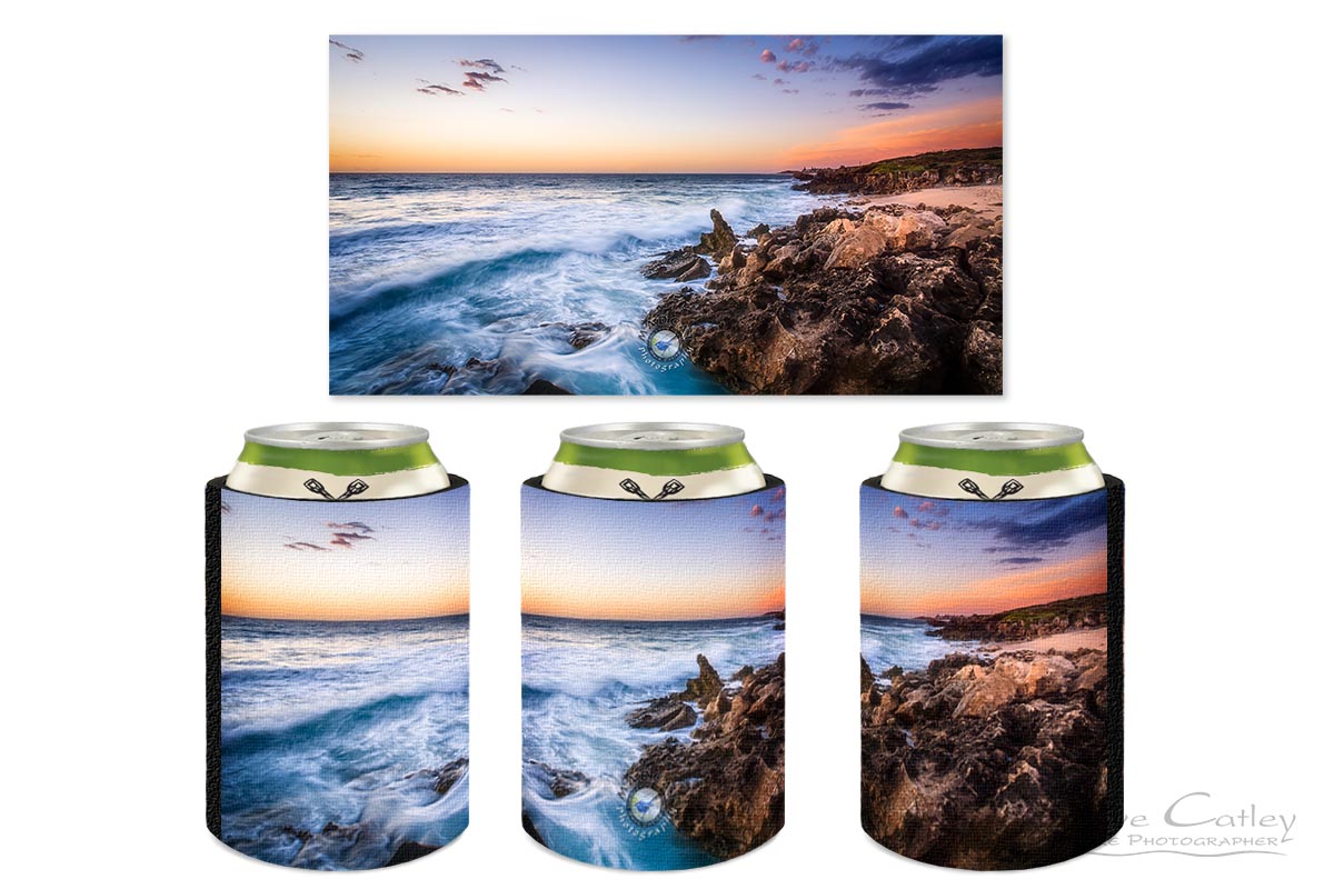 Sunset Waves - Rocky Coastline, Mindarie, Perth, Western Australia, Seascape Stubby Holder (MCS1.8-V2-SH1)
